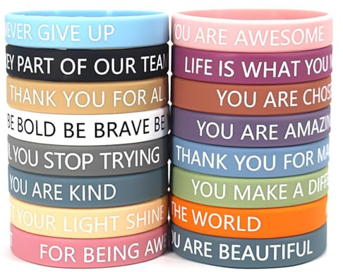 CATZUM 16 pezzi Braccialetti Motivazionali Silicone con Frasi Motivazionali Positive, Regalini Fine Festa Compleanno Bambini, Gadget Compleanno Bambina, Regalo Gadget Bracciale per Alunni (Colorati)