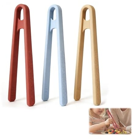 3 Stück Kochpinzette Silikon - Küchenzange Klein für Kinder, Tragbare Pinzette mit Rutschfesten Griffen, Ideal für Salat, Snacks, Obst & Feinmotorikübungen in der Küche