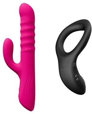 LOVENSE Velvo Rabbit Vibrator with Rotating Beads, Powerful G‑Spot & Clit Vibrator for Women + LOVENSE Diamo Vibrating Cock Ring for Men Couples