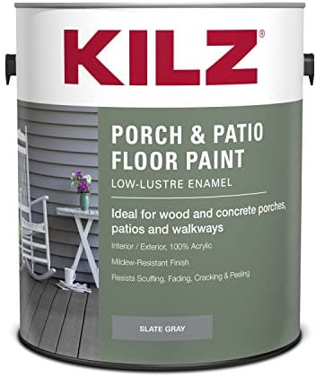 KILZ Low-Lustre Enamel Porch & Patio Latex Floor Paint, Interior/Exterior, Slate Gray, 1 Gallon