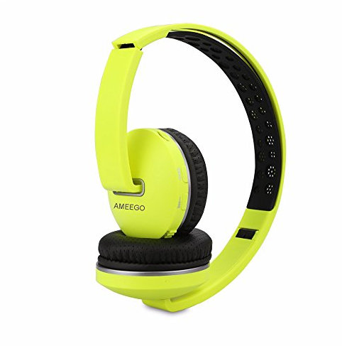 ameego Bluetooth Over Ear Stereo Foldable Headphones, Wireless and Wired Mode Headsets with Soft Memory-Protein Earmuffs, Built-in Mic for Mobile Phone Tablets iPod iPad MP3 TV PC Laptop (Yellow)