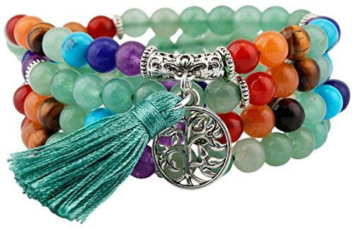 mookaitedecor Tibétain Mala Bracelet 108 Perles Pierres Élastique Collier Bouddhistes 7 Chakra,Aventurine