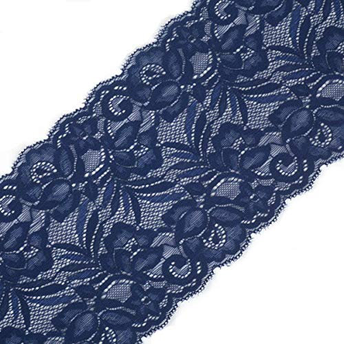 Yalulu 5 Yards Elastizität Spitzenbordüre Band DIY Handwerk Farbband mit Spitzen für Handwerk Dessous Hochzeitskleid Hochzeit Dekor 15cm Breite (Navy blau)