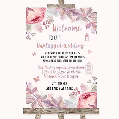 Blush Rose Gold & Lilac Collection Blush Rose Gold & Lilac No Phone Camera Unplugged Wedding Sign