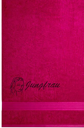 Lashuma Badetuch Damen mit Sternbild Jungfrau, Linz Duschhandtuch 70x140, Handtuch Pink – Purpur