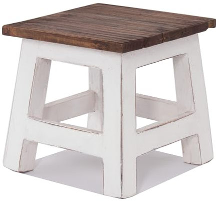 DESIGN DELIGHTS RUSTIKALER Vintage FUSSHOCKER PALO | 27,5x26x26cm (HxBxT), Mahagoni Recyclinholz | Holzhocker, Sitzhocker, Beistelltisch, Blumenhocker | Farbe: 06 weiß-Landhaus