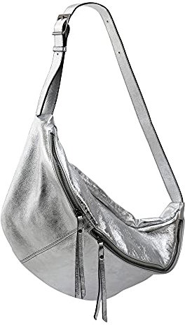 SH Leder echt Leder Damen Unisex Brusttasche für Festival Reise XXL Gross Hüfttasche Crossbody Bag Frauen Ledertasche 49x28cm Daniela G768 (Silber)