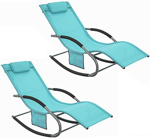 SoBuy Sonnenliege 2 Personen Liegestuhl Gartenliege wetterfest Schaukelstuhl mit Kopfkissen Schaukelliege Strandliege Outdoor Terrasse Balkon Camping bis 150 kg Türkis Gartenmöbel OGS28-HBx2