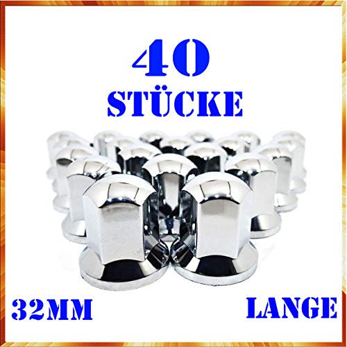 Easy Link 40x Lange 32mm Radkappen Chrom Radmutterkappen Radmutterschutz Kunststoff SW LKW Anhänger