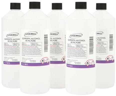 Lucemill 99.9% Isopropyl Alcohol | 5 x 1 litre | Super Strength IPA Surface Sanitiser | 99.9% Isopropyl Alcohol | Clear Liquid