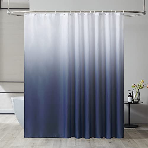 Furlinic Rideau de Douche Anti Moisissure Tissu Lavable en Machine Grand Rideau de Bain Imperméable en Polyester pour Baignoire Angle avec 12 Crochets 240x200cm Bleu Marine Dégradé