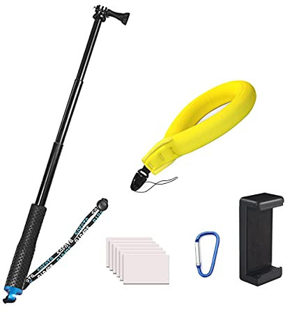 WLPREOE Waterproof Camera Float + 19” Selfie Stick Hand Grip Extension Portable Adjustable Monopod Pole for iPhone 12 11 X 8 7 Series for GoPro Hero 10 9 8 MAX 7 Black Silver White/6/5 Black/5S/4/3