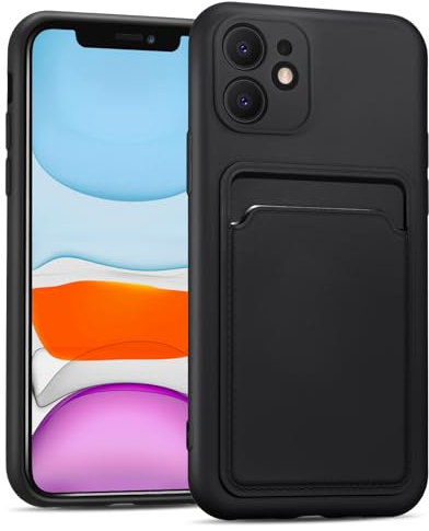 CoolGadget Card Case für iPhone 11, TPU Schutzhülle mit Kartenfach und erhöhtem Kantenschutz, Schwarz