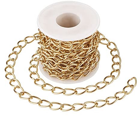 PandaHall 16.4 Feet Aluminum Curb Chain Link in Bulk Golden 15x10x2mm Unwelded Twisted Chains Link Curb Cuban Chains for Necklace Jewelry Making