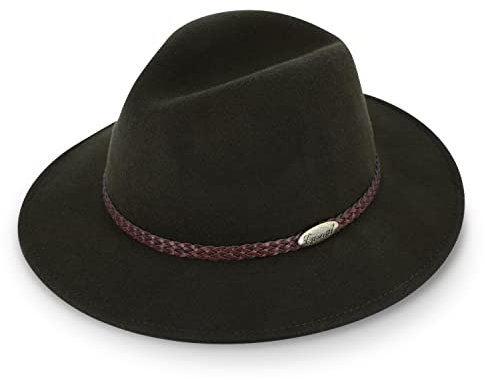 fiebig Casual Traveller Wollfilzhut | Crushable & Waterproof Rollhut mit geflochtener Lederbandgarnitur (58-L, Olivgrün)