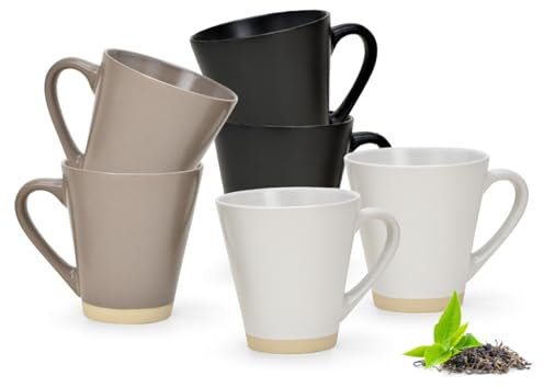 Matches21 Lot de 3 tasses à café coniques en faïence avec bord contrasté Noir/beige 10 cm 370 ml