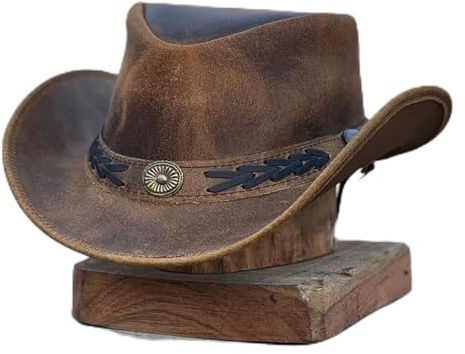 Australian Western Cowboy Style Crazy Horse Real Leather Bush Hat XXL Brown