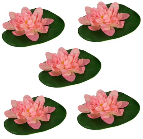 Pisces 5 Pack Large 24cm Pink Floating Lily Artifical Pond Plant Decoration Lillies