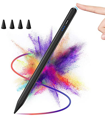 Stylet Tactile pour iPad 11 A16/10/9/8/7/6 Gén, iPad Air 13''/11''/5/4/3ème, iPad Pro 13/12.9/11'', Mini 6/5 Gén 2018-2025, Stylet Pen avec Rejet de Paume & D'inclinaison & Adsorption Magnétique(Noir)