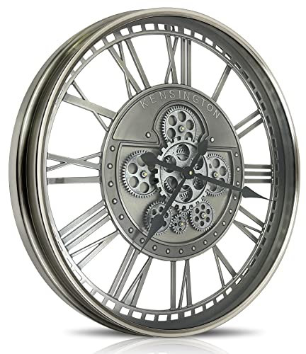 DORBOKER Real Moving Gears Wall Clock Large Modern Metal Clocks for Living Room Decor, Industrial Steampunk Unique Vintage Rustic Decorative Clock for Home Farmhouse Office, 53.5cm,Gunmetal Roman