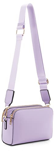 EVVE Bolsa cruzada pequeña con triple cremallera para cámara con correa ancha para guitarra, color lila