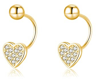 SLUYNZ Sterlingsilber Kleine CZ Herz Halb Creolen Ohrringe Für Frauen Damen Liebe Halb Creolen Knorpel Spirale Piercing Ball Ohrstecker (B-Gold)