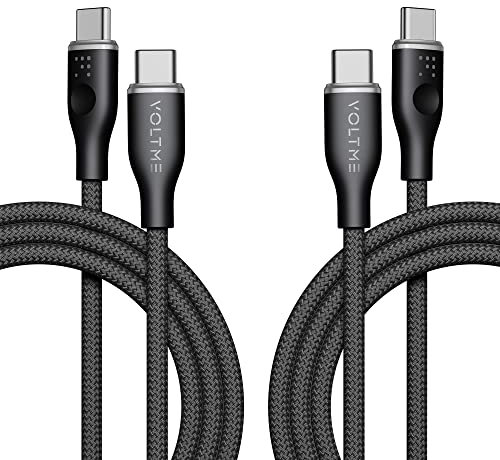 VOLTME Set of 2 USB C to USB C PD 60W Nylon Braided Cable 1.80m, RUGG USB-C Type C Fast Charging Cable Compatible with MacBook, MateBook, Pixel 7/6 Pro/5/4XL, Xiaomi, Galaxy S22/Plus, etc... (Black)