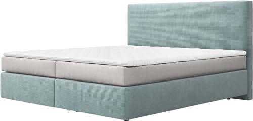 DELIFE Boxspringbett Dream-Well Cord Pastellblau 180x200 cm mit TFK Matratze u. Topper