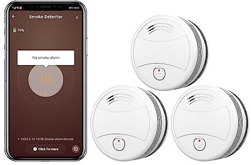 Detector de Humo WiFi con batería de Litio reemplazable,DIN EN14604, Alarma de 85 dB, Detector de Humo Inteligente WiFi-3 Pieza con Notificación por Tuya/Smart Life App Compartida con la Familia