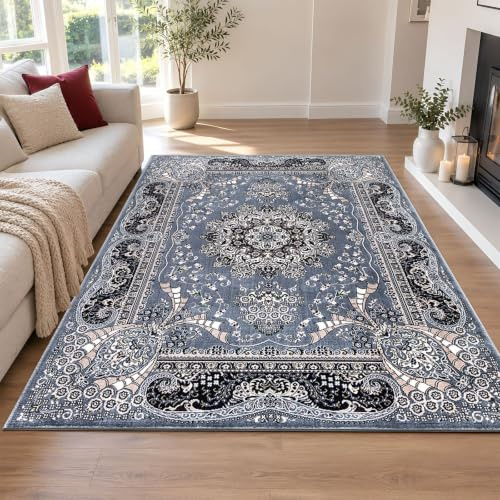 renoazul® Oriental Grey Rugs For Living Room 160x230 cm - Washable Large Area Rug For Bedroom Carpet - Rada Vintage Carpets For Living Room