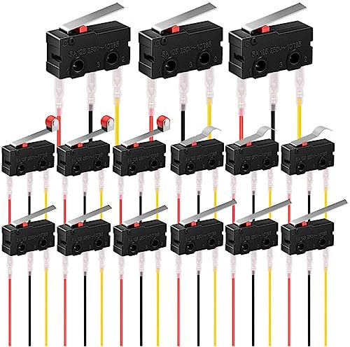 MKBKLLJY Lot de 15 mini interrupteurs de fin de course 5 A 125 250 V AC SPDT 1NO1NC Momentané 16 mm/19 mm/20 mm/28 mm/55 mm Interrupteur à levier droit très long Interrupteur à levier à levier Type 3