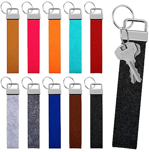 Nuenen 10 Stück Filz Schlüsselanhänger mit Edelstahl Ring Filz Schlüsselanhänger zum Basteln für DIY Auto Schlüssel Geschenk Schule Wohnung Büro Deko (13 x 2,7 cm, Mehrfarbig)
