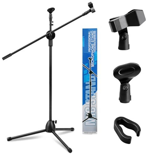 Youyijia Mic Stand Boom Microphone Stand Adjustable Straight Microphone Stands Collapsible Studio Holder with Tripod Telescoping Mic Clip for Musicians Party Stage 73-175cm