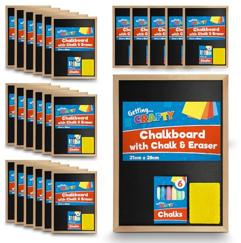 24pk Bulk Chalk Board for Kids | 21 x 28cm Small Chalkboard with Eraser & Chalks | Mini Chalkboard Signs Chalk Boards for Walls | Black Board Kids Chalk Board Sign Outdoor Blackboard | Chalkboards