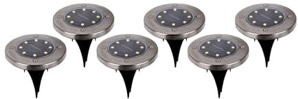 Näve Leuchten - 6er-Set LED Solar-Boden-Erdspieß Kian - 0,6 W / 4 lm / 9000 K - Stahl-blank