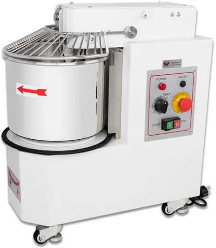 Beeketal 'BTK10' Profi Teigknetmaschine 10l auf Rollen, mit Spiralkneter und rotierender Schüssel (Knethaken 156 U/min, Schüssel 18 U/min), 10l Gesamtvolumen für max. 4 kg Mehl