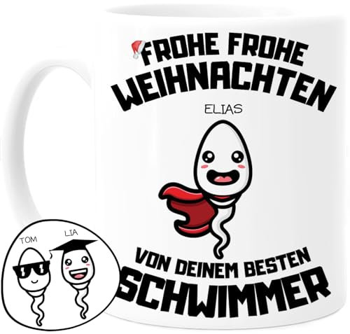 Tassenliebling® Papa Tasse personalisiert mit 1-4 Kindern - Papas bester Schwimmer - Frohe Weihnachten - Papa Geschenk von Tochter, Sohn