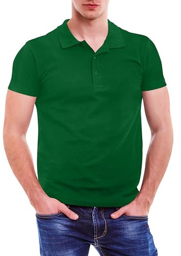 Love My Fashions Mens Polo Shirts Short Sleeves & Knitted Collar, Regular Fit, Casual Plain Cotton T-Shirt for Men Bottle Green