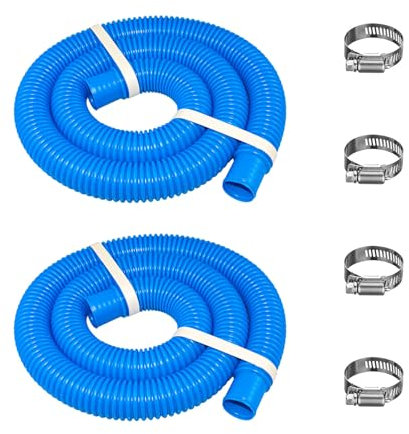 KUMATER Pool-Filterpumpenschlauch für Intex Pool-Zubehör, 3,2 cm Durchmesser, Ersatz-Poolschläuche für oberirdische Poolteile, kompatibel mit Coleman & Bestway, 150 cm lang mit 8 Klemmen (2, blau)