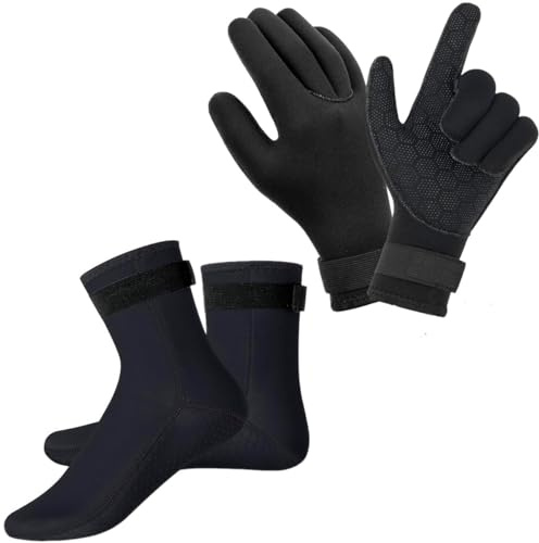 Wsobue 3mm Neopren Tauchhandschuhe und Tauchhandschuhe, 3mm Thermo Warme Flexibel Neoprenanzug Handschuhe und Socken Anti-Rutsch Partikeln zum Männer und Frauen