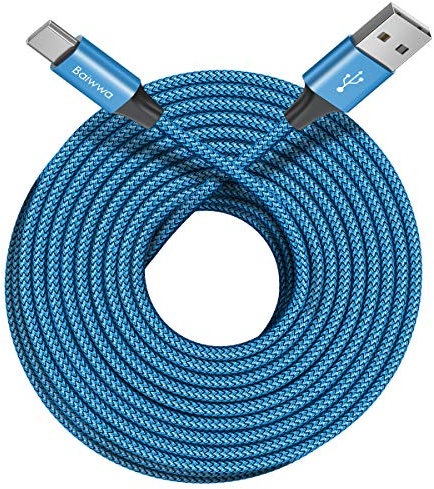 Baiwwa 4,6M Cable USB C, Extra Largo Cable Cargador USB A USBC Cable para Samsung Galaxy S10 S9 S20 S21 Plus S8 Tab, y más USB C Smartphone, Tablet - Azul