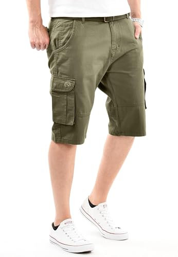 Arctic Seven Herren Cargo Shorts (29W-42W) Regular Fit Kurze Hosen mit Gürtel - 100% Baumwolle Obermaterial, Sommer Cargohose Männer - AS-409 Olive W30