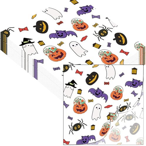 20PCS Halloween Serviettes Napkins 33cm,White Ghost Tissue Tableware for Party Paper Napkins Disposable,2Ply Beverage Luncheon Decorative Paper Soft Christmas Serviettes for Dinner