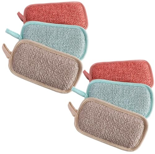 6 Piezas Esponjas Cocina Estropajos de Limpieza, de Microfibra Que no Raya, de Doble Cara, para Fregar los Alimentos sucios o quemados Rebeldes en ollas, Platos