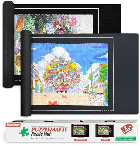 Nariolar Rubber and Felt Jigsaw Puzzle Mat Roll Up, Nariolar 47 x 26 Inch Portable Non-Slip Puzzle Roll-Up Mat for 500/1000/1500 Piece Jigsaw Puzzles, Pack of 2 Mats
