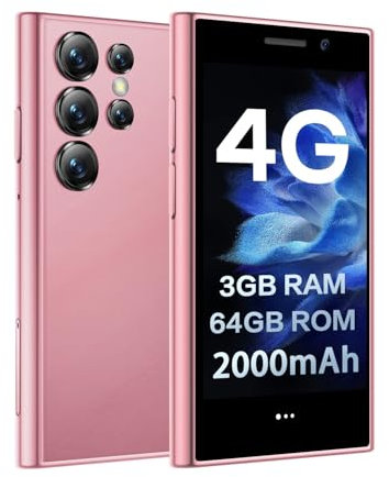 ZOKOE Mini Smartphone 4G, 3GB RAM 64GB ROM 5.0 MP 3.0 Inch HD Screen Quad Core CPU Face Unlocked Dual SIM Backup Phone Niños y Estudiantes Pequeño teléfono móvil Desbloqueado(Rosa)