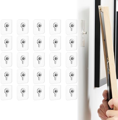 25PCS Hanging Nail Detachable Self Adhesive Screws Wall-Mounted Screw Hook Christmas Picture Hooks Transparent Waterproof Hangers No Drilling for Bathroom Kitchen Home Frames Decor Tools 6cm x 6 cm