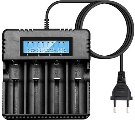 Cargador de batería LCD pantalla LCD, cargador de batería de iones de litio inteligente cargador de batería multifuncional cuatro ranuras compatible con una variedad de 3,7 V 26650/18650/14500/16340