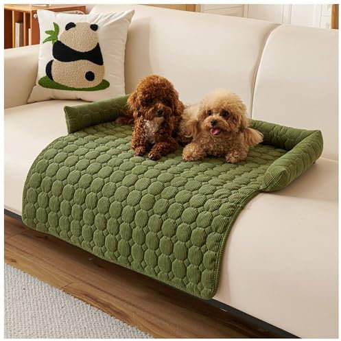 Fluffy Fuzzy Calming Dog Bed Sofa Protector Pet Mat,Fluffy Dog Couch Bed with Non Skid Bottom, Washable Soft Warm Dog Cushion, Green