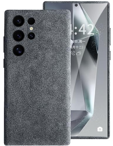 QANXGOG Alcantara-Wildlederhülle für Samsung Galaxy S25 Ultra/S25 Plus/S25, Kompatibel mit MagSafe, Handgefertigt, Echtes Italienisches Wildleder, Ultradünn, Kratzfest, rutschfest,Gray,S25